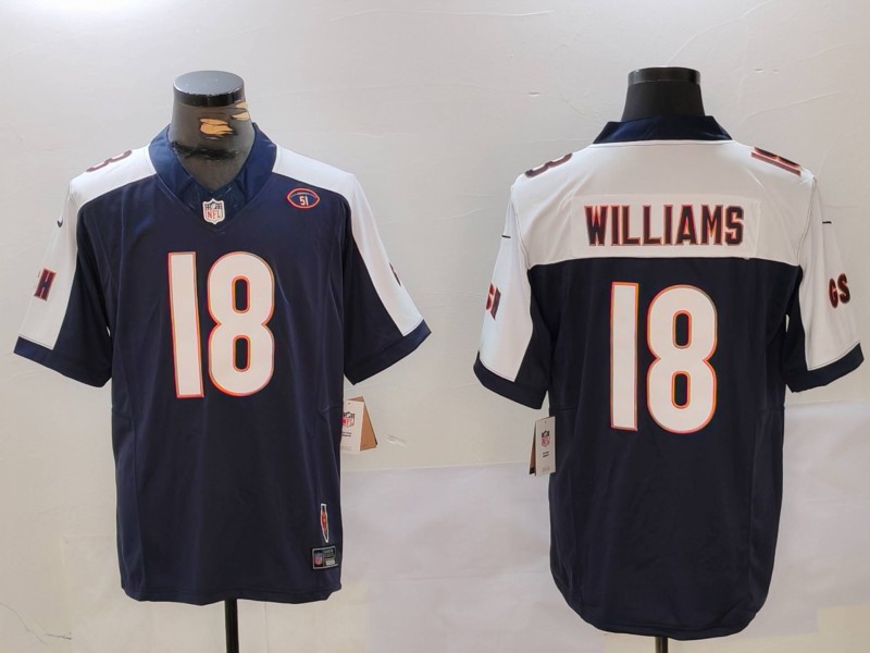 Men Chicago Bears 18 Williams Blue Thanksgiving three generations 2024 Nike Vapor Limited NFL Jersey